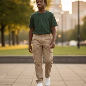 Children's Place Pants Khaki Elastic Pull On Adjustable Size 12 Cargo Pockets